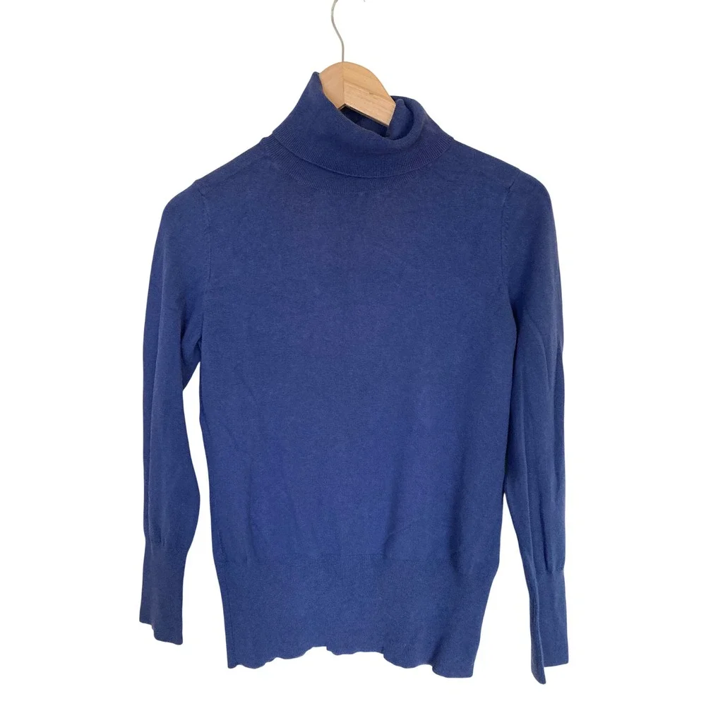 Banana Republic Blue Silk Cotton Cashmere Turtleneck Sweater Womens M 698979-03